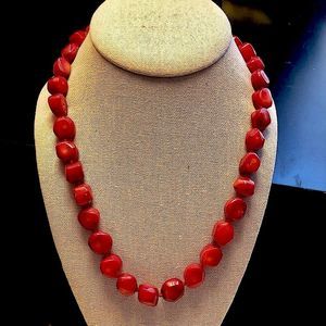 LUC 925 Hand Knotted Coral and Sterling Silver Necklace